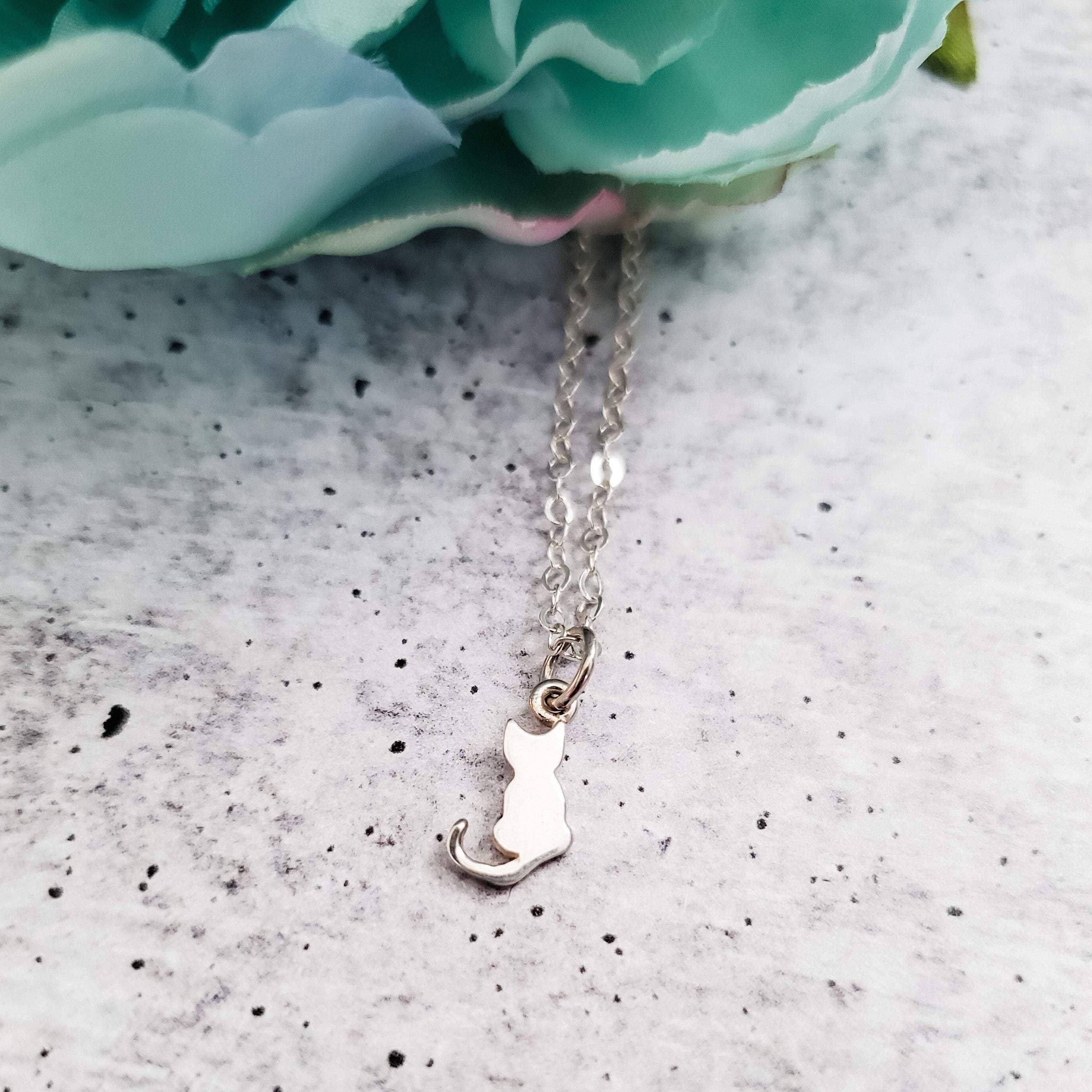 Tiny Cat Silver Initial Necklace Salt and Sparkle
