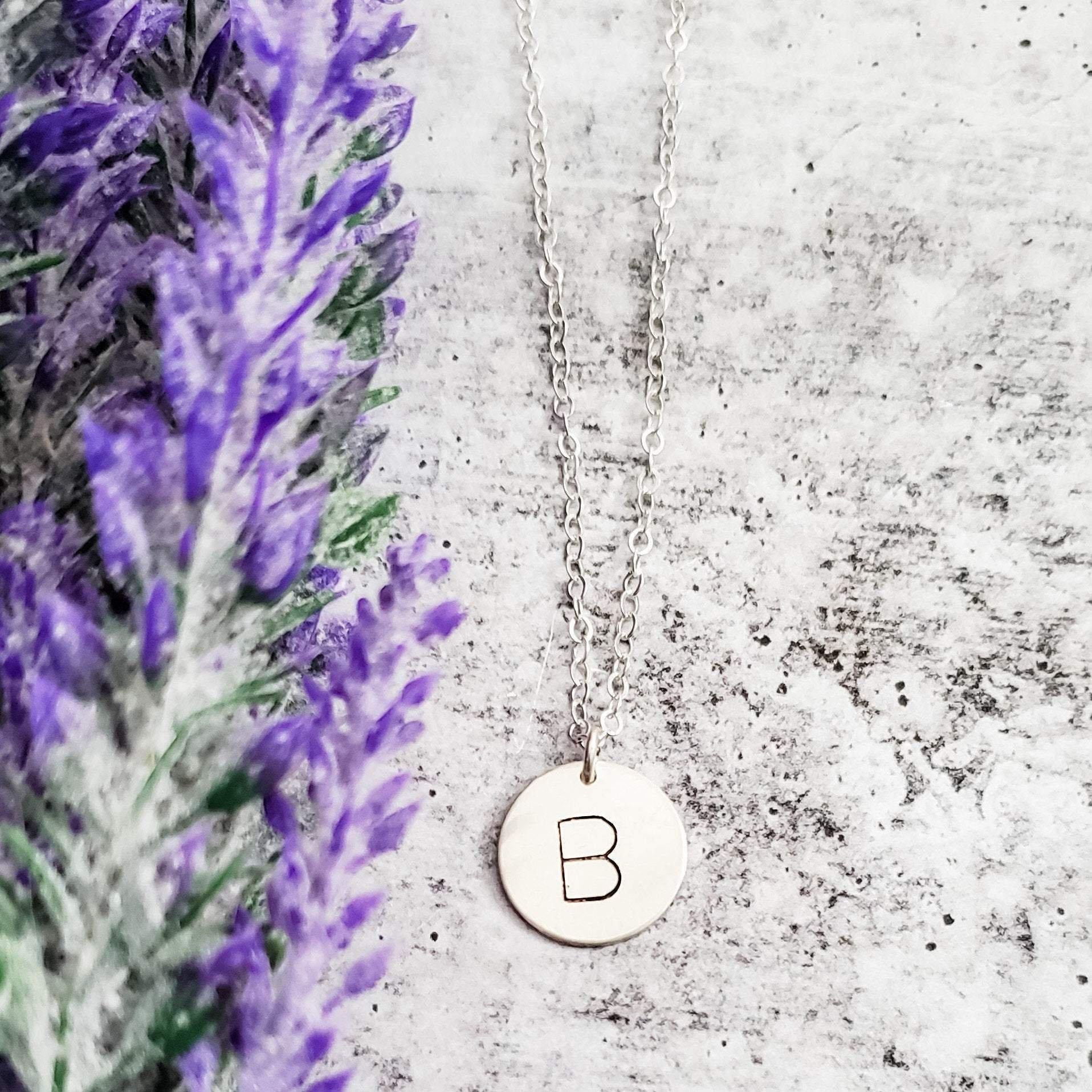 Uppercase Initial Circle Disc Necklace Salt and Sparkle