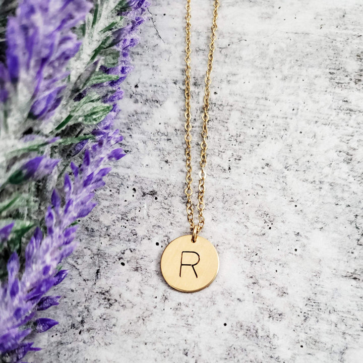 Uppercase Initial Circle Disc Necklace Salt and Sparkle