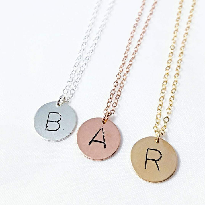 Uppercase Initial Circle Disc Necklace Salt and Sparkle