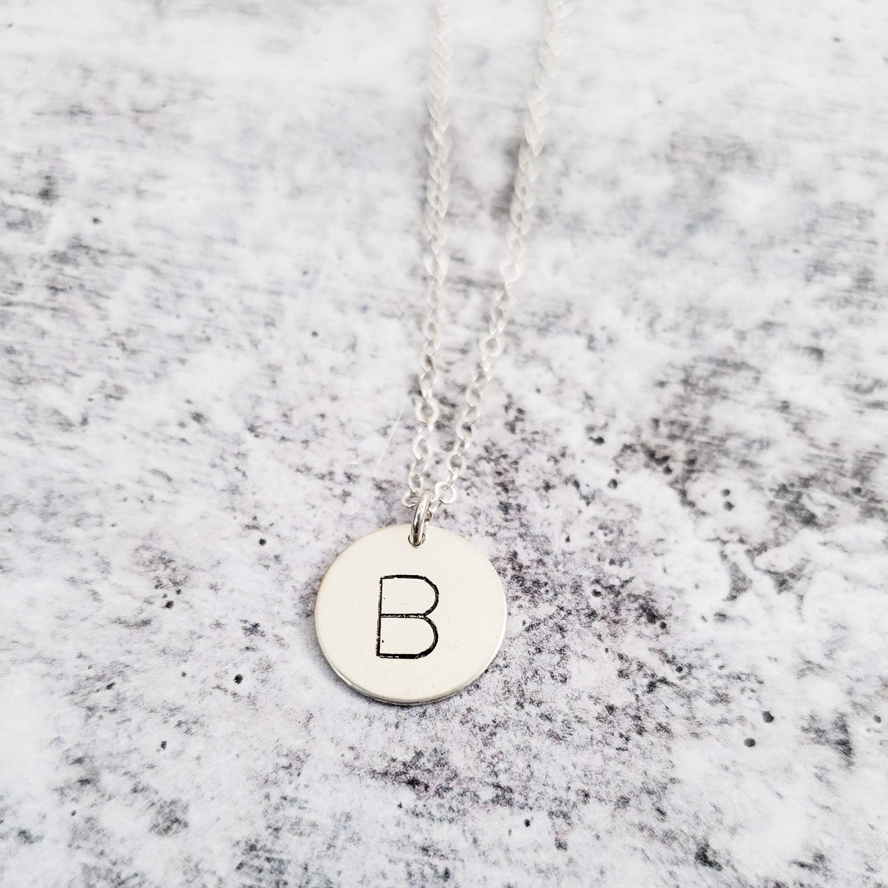 Uppercase Initial Circle Disc Necklace Salt and Sparkle