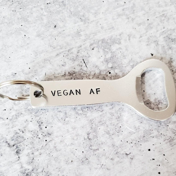 VEGAN AF Beer Bottle Opener Keychain Salt and Sparkle