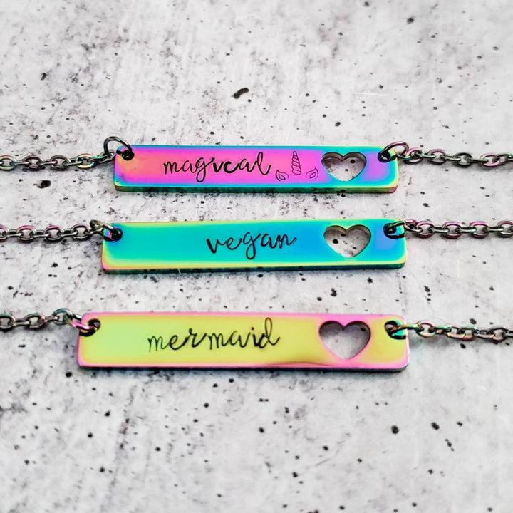 VEGAN Rainbow Bar Necklace Salt and Sparkle