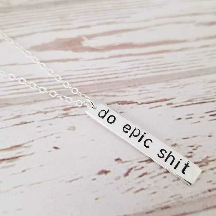 VEGAN Silver Vertical Bar Necklace Salt and Sparkle