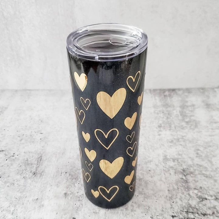 Valentine's Day Black and Gold Heart Tumbler Salt and Sparkle