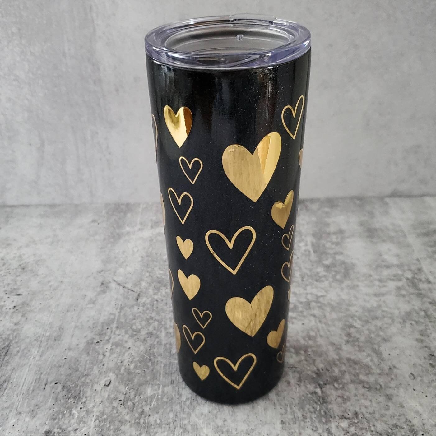 Valentine's Day Black and Gold Heart Tumbler Salt and Sparkle