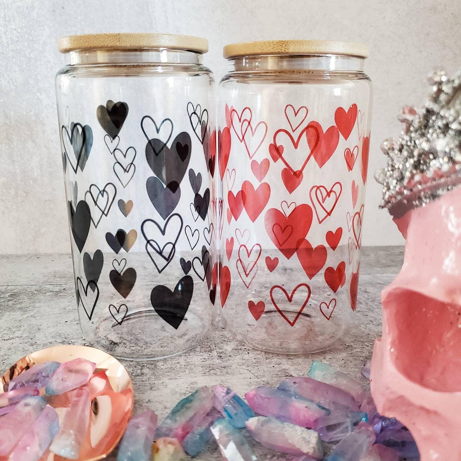 Valentine's Day Heart Glass Can Cup Salt and Sparkle
