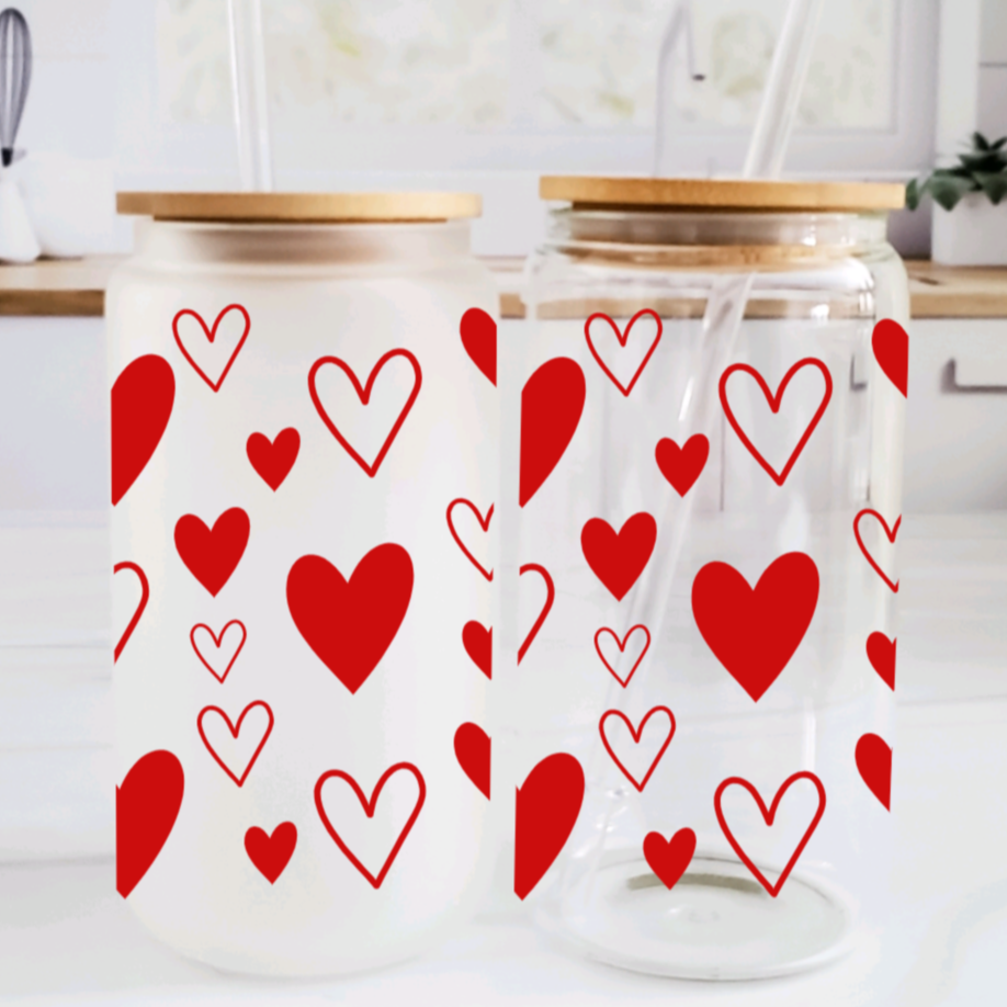Valentine's Day Heart Glass Can Cup Salt and Sparkle
