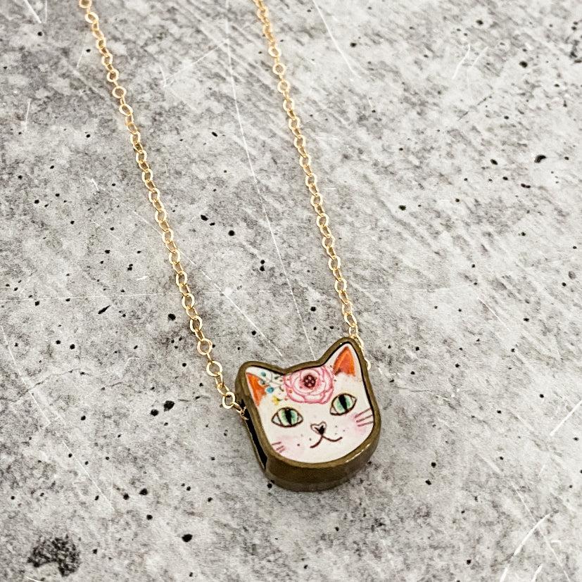 Vintage Style Kawaii Kitty Charm Necklace Salt and Sparkle