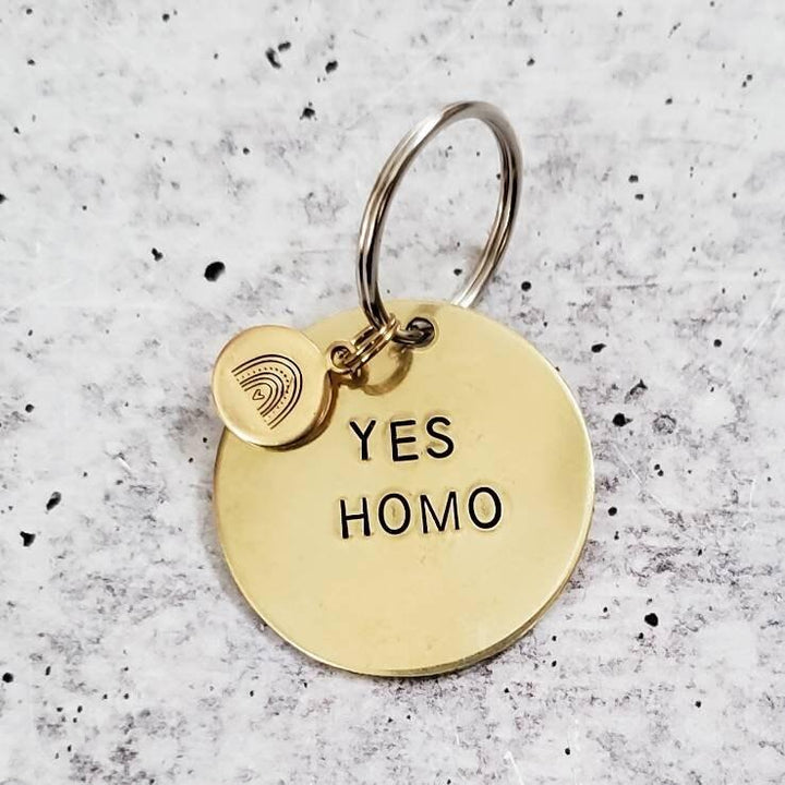 YES HOMO Brass Keychain Salt and Sparkle