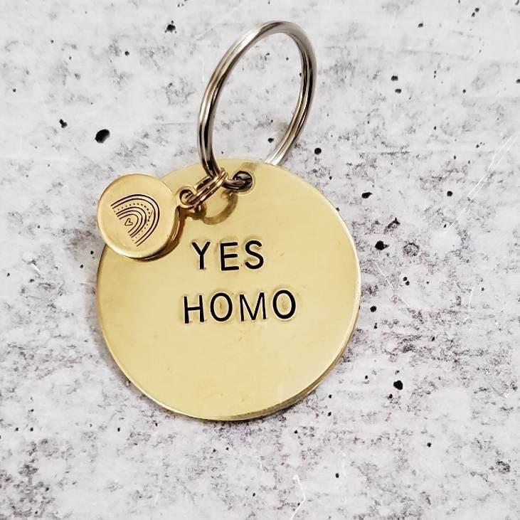 YES HOMO Brass Keychain Salt and Sparkle