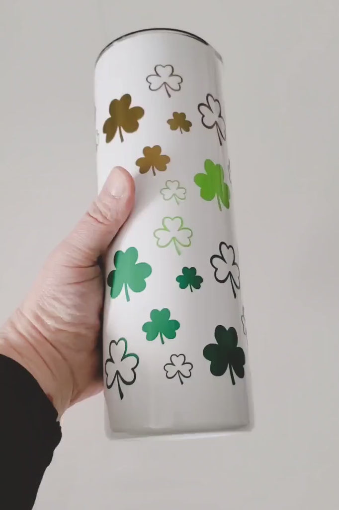 St. Patrick's Day Green Ombre Tumbler - 20oz Insulated Shamrock Travel Cup - St. Paddy's Parade Day Lucky Drink Tumbler - Rainbow Irish Cup