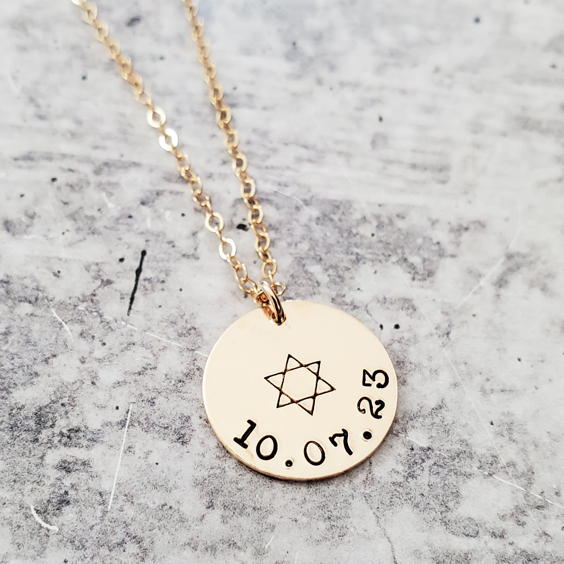 Jewish Pride Personalized Necklace - Star of David October 7 Gold Pendant Salt and Sparkle