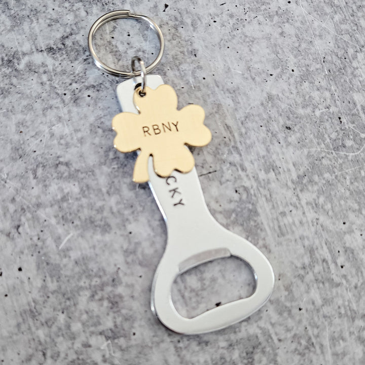 GET LUCKY Personalized St. Patrick's Day Beer Bottle Opener Keychain - St. Paddy's Day Gift for Husband Salt and Sparkle