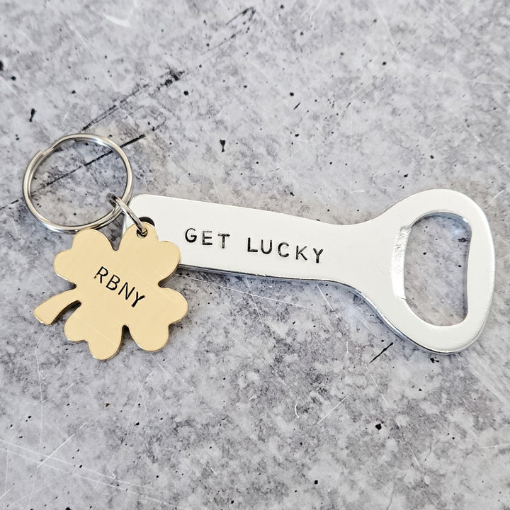 GET LUCKY Personalized St. Patrick's Day Beer Bottle Opener Keychain - St. Paddy's Day Gift for Husband Salt and Sparkle