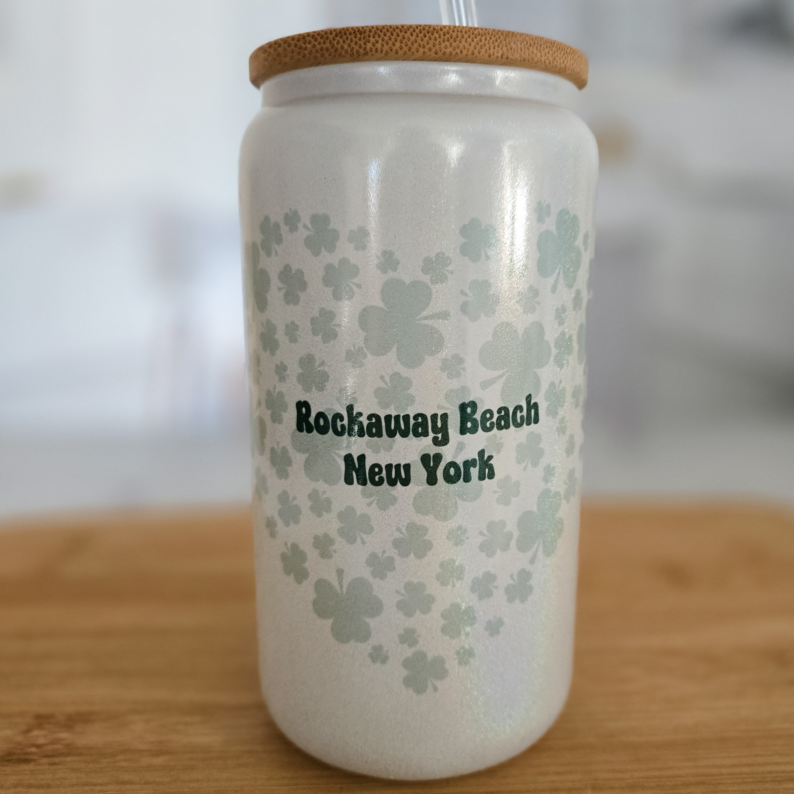 St. Patrick's Day Shamrock Customized Glass Can Cup -  St. Paddy's Iced Coffee Cup Salt and Sparkle