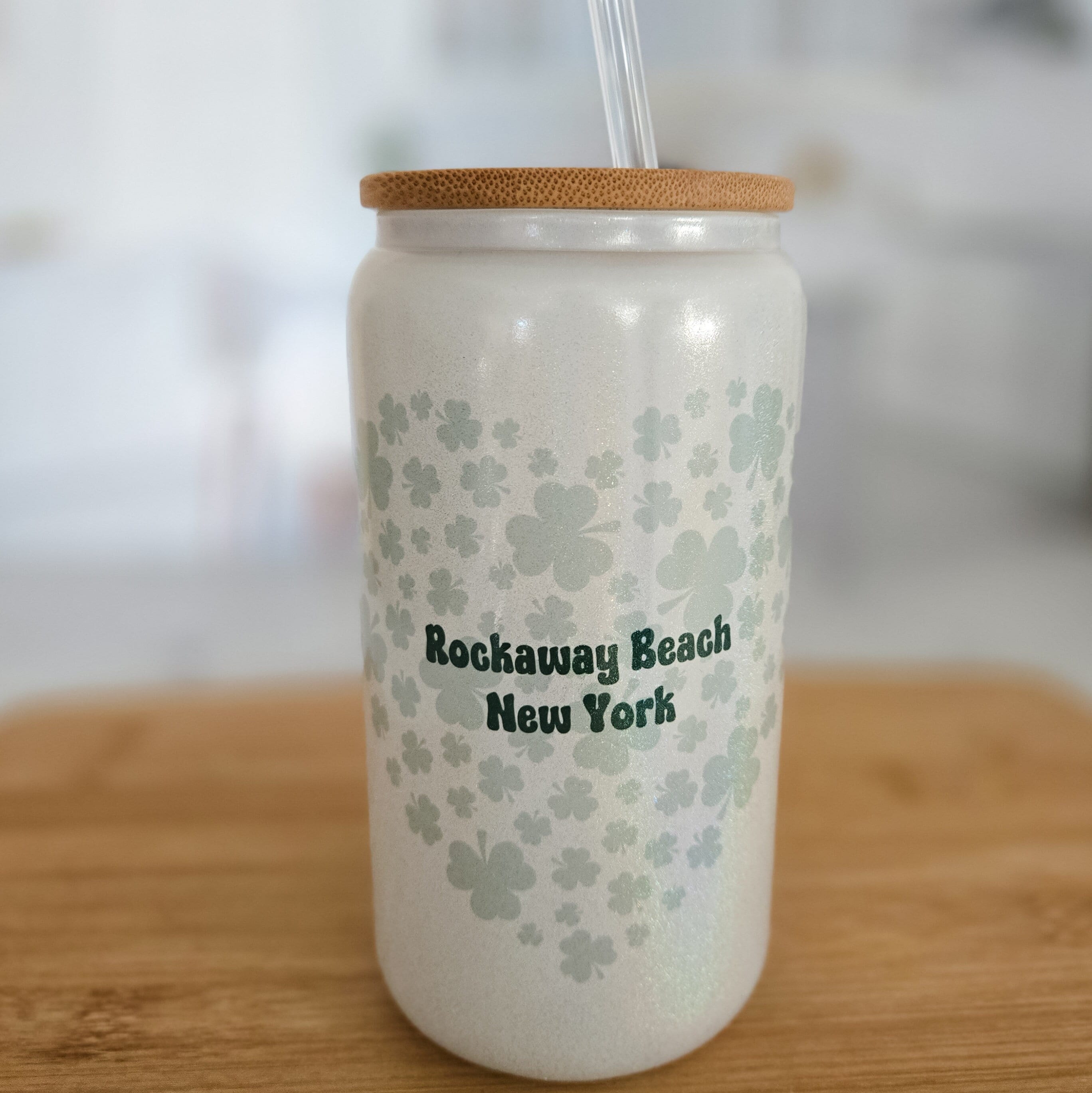 St. Patrick's Day Shamrock Customized Glass Can Cup -  St. Paddy's Iced Coffee Cup Salt and Sparkle