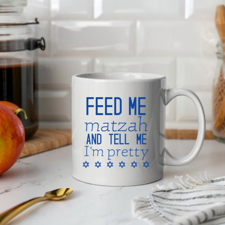 Feed Me Matzah Jewish Coffee Mug for Passover | Funny Jewish Pride Home Decor Salt and Sparkle