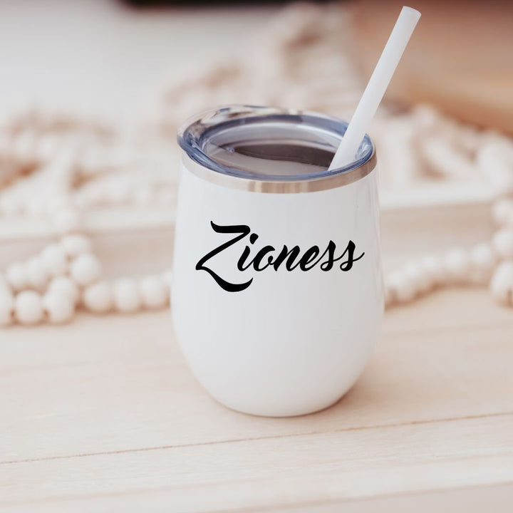 Zioness Wine Tumbler Travel Cup | Proud Zionist Insulated Wine Tumbler for Her | Stand with Israel Donation |Jewish Hostess Gift for Shabbat Salt and Sparkle