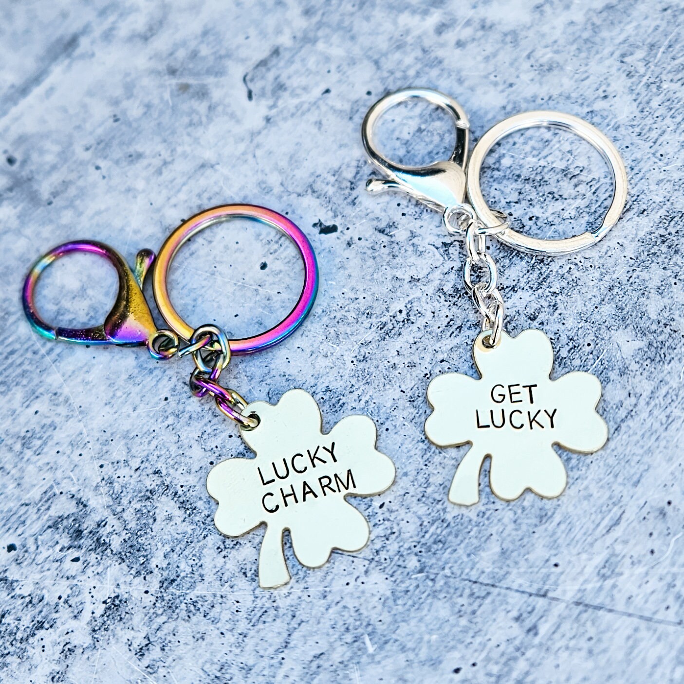 Get Lucky Four Leaf Clover Keyring - St. Patrick's Day Minimalist Keychain Salt and Sparkle