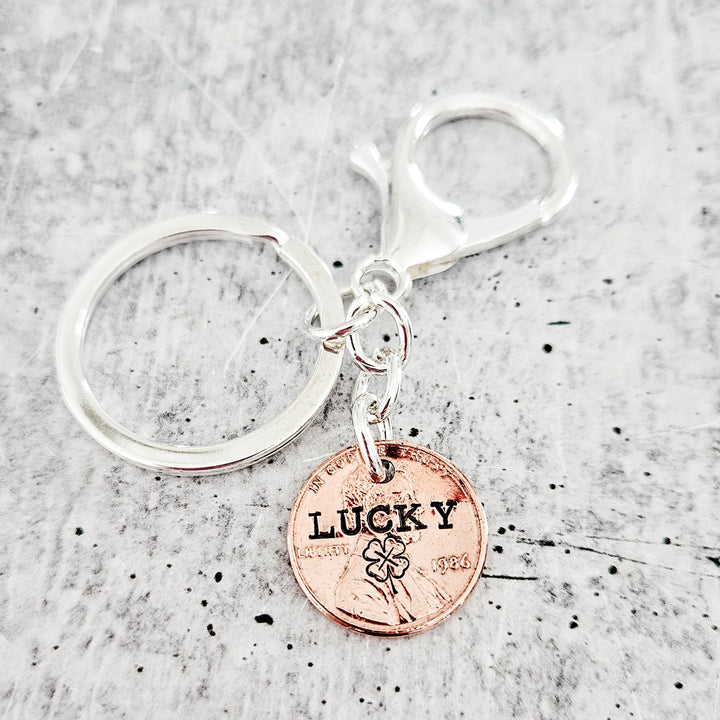 Lucky Penny Four Leaf Clover Irish Keychain - St. Patrick's Day Lucky Penny Good Luck Charm Salt and Sparkle