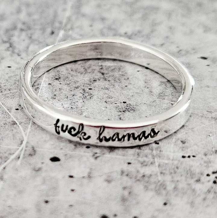 F*ck Hamas Sterling Silver Band Ring | Silver Jewish Pride Jewelry for Her Salt and Sparkle