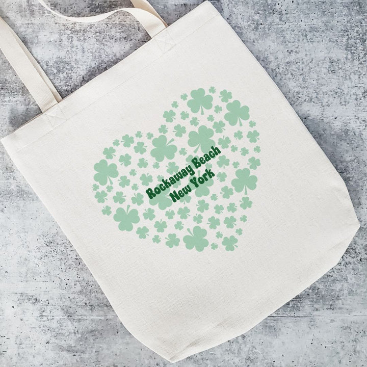 Custom St. Patrick's Day Shamrock Heart Tote Bag - Irish Pride Grocery Bag Salt and Sparkle