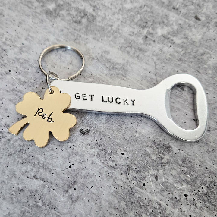 Personalized Lucky Four Leaf Clover - St. Patrick's Day Minimalist Keychain Salt and Sparkle