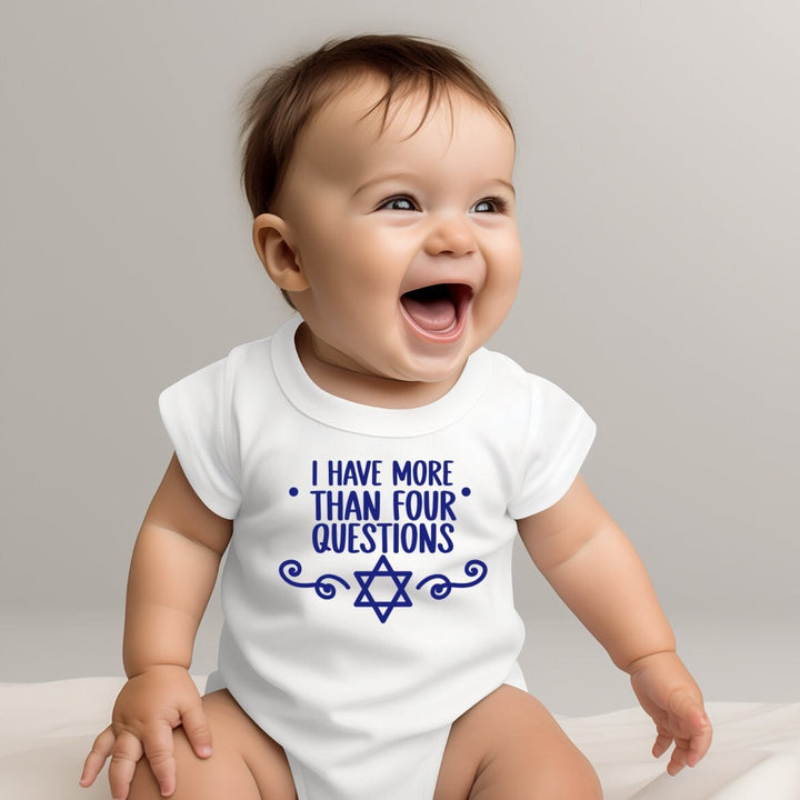 Four Questions Passover Baby Bodysuit | Funny Gender Neutral Jewish Outfit for New Parents Salt and Sparkle