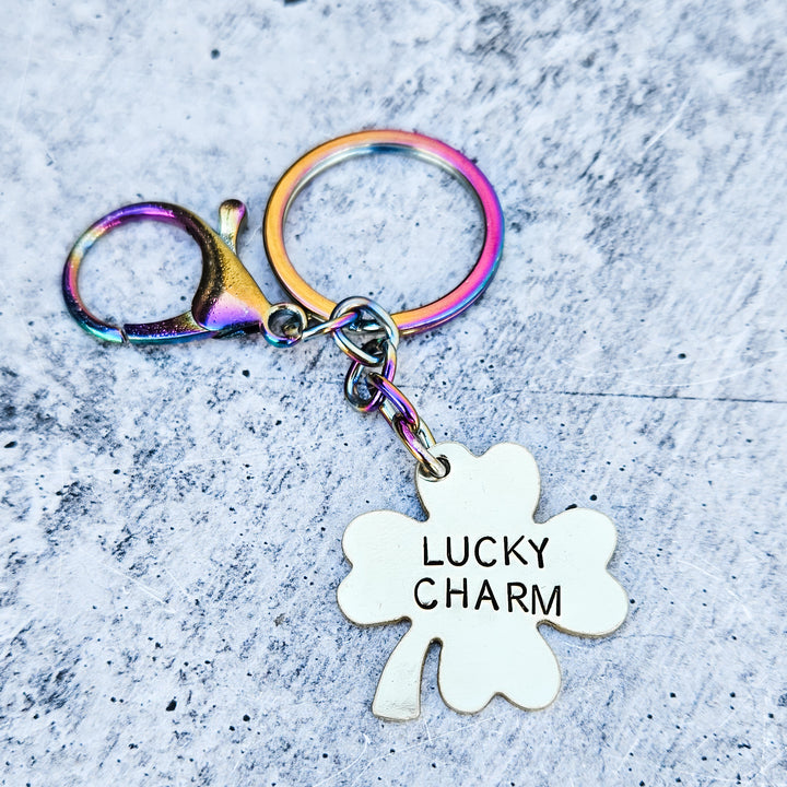 Lucky Charm Four Leaf Clover - St. Patrick's Day Minimalist Keychain Salt and Sparkle