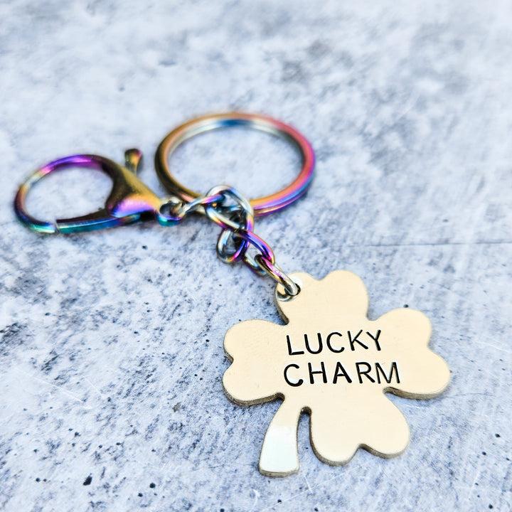 Lucky Charm Four Leaf Clover - St. Patrick's Day Minimalist Keychain Salt and Sparkle