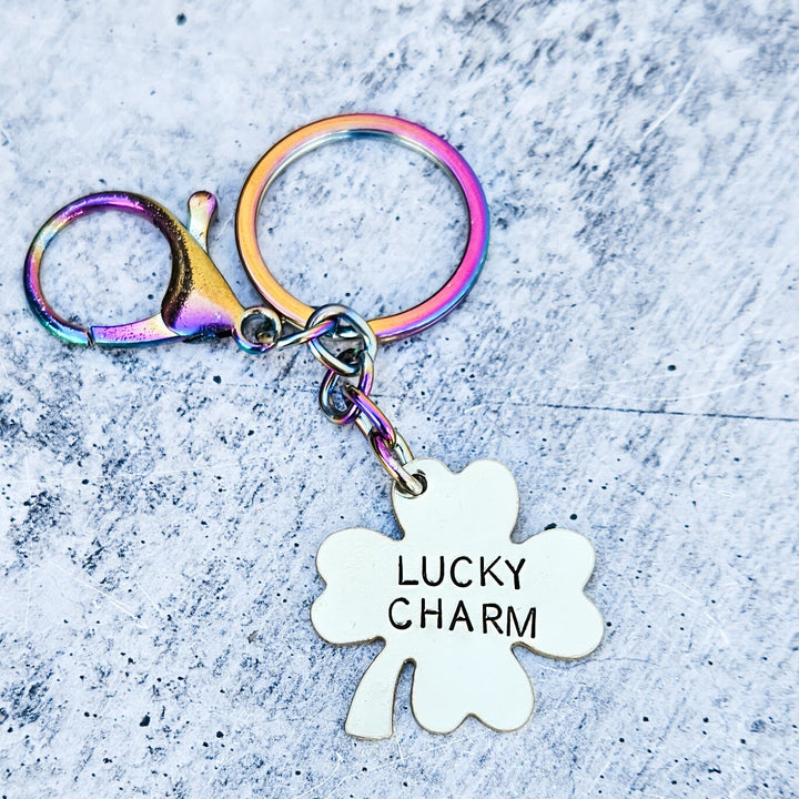 Lucky Charm Four Leaf Clover - St. Patrick's Day Minimalist Keychain Salt and Sparkle