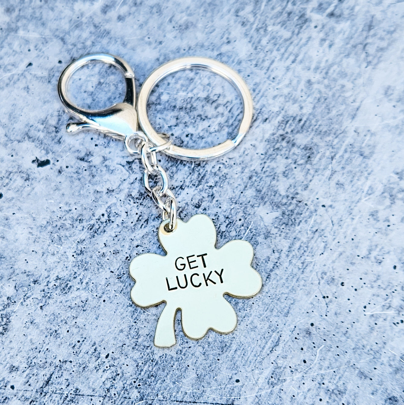 Get Lucky Four Leaf Clover Keyring - St. Patrick's Day Minimalist Keychain Salt and Sparkle