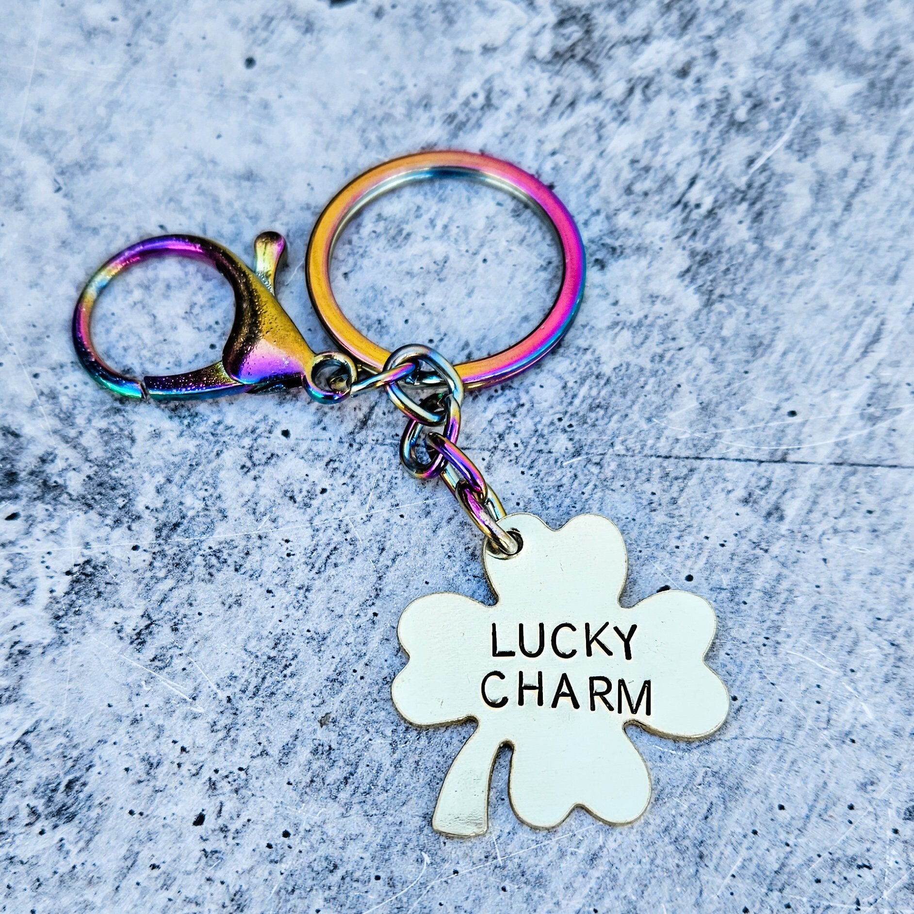 Lucky Charm Four Leaf Clover - St. Patrick's Day Minimalist Keychain Salt and Sparkle