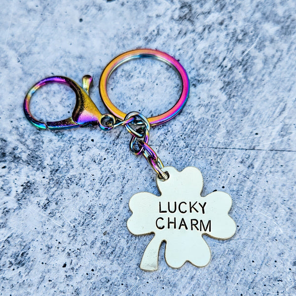 Lucky Charm Four Leaf Clover - St. Patrick's Day Minimalist Keychain Salt and Sparkle