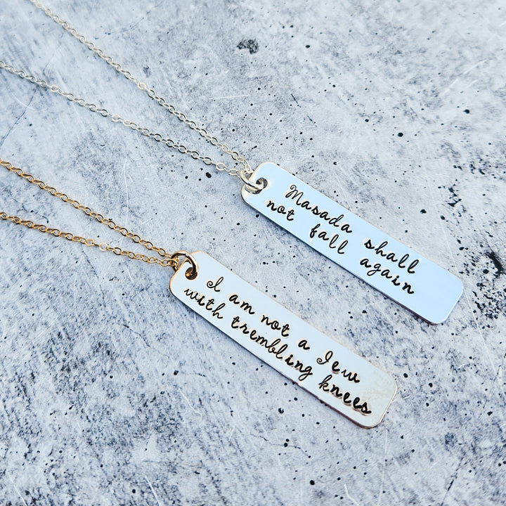 Masada Shall Not Fall Again Bar Necklace | Jewish Pride Gift for Her Salt and Sparkle