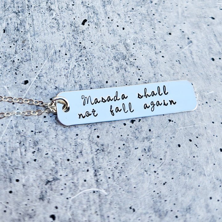 Masada Shall Not Fall Again Bar Necklace | Jewish Pride Gift for Her Salt and Sparkle