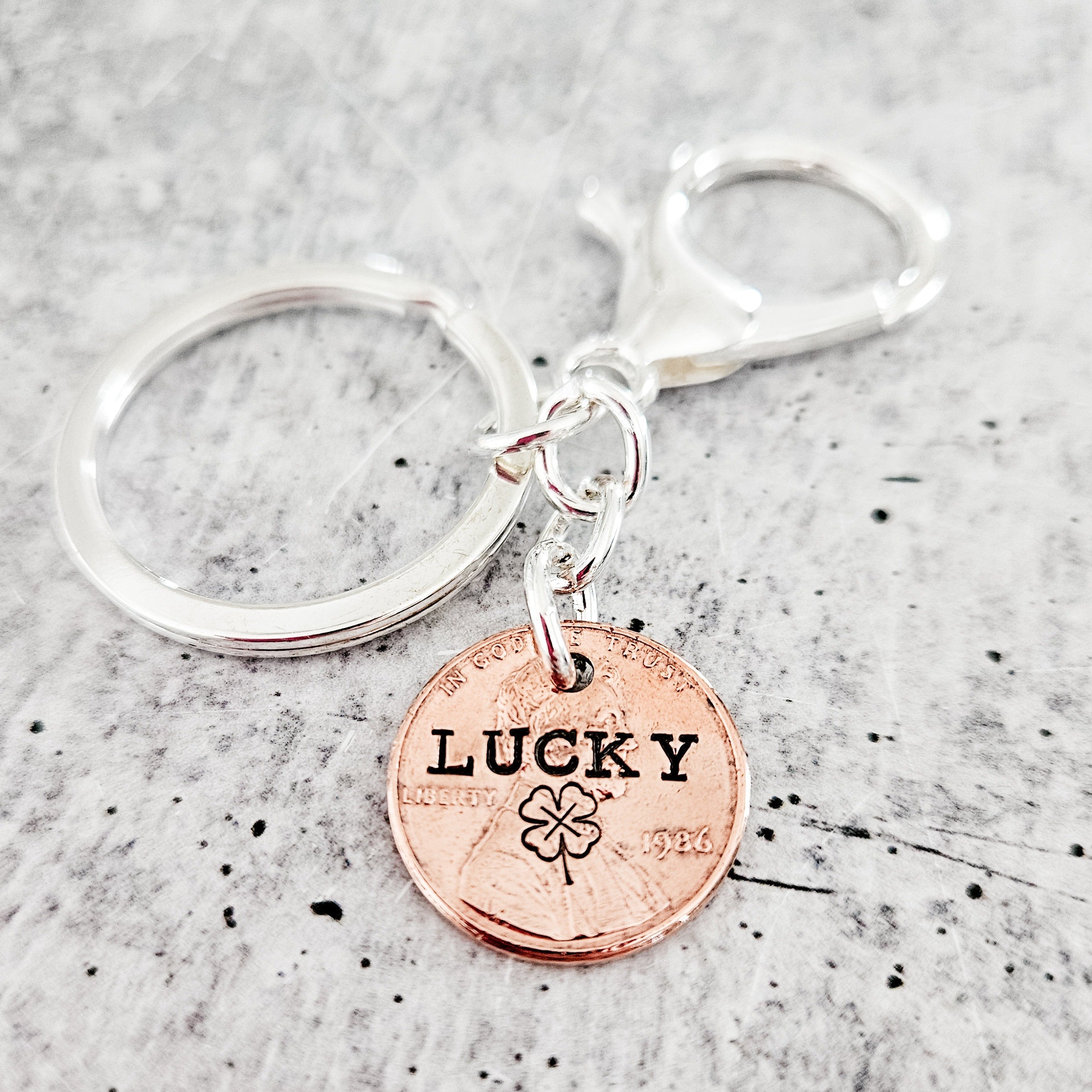 Lucky Penny Four Leaf Clover Irish Keychain - St. Patrick's Day Lucky Penny Good Luck Charm Salt and Sparkle