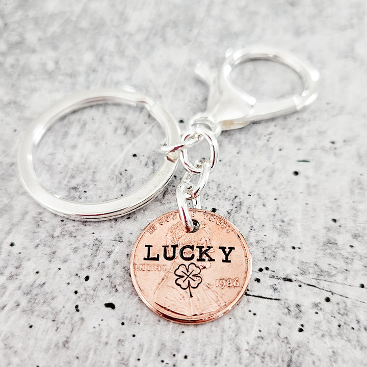 Lucky Penny Four Leaf Clover Irish Keychain - St. Patrick's Day Lucky Penny Good Luck Charm Salt and Sparkle