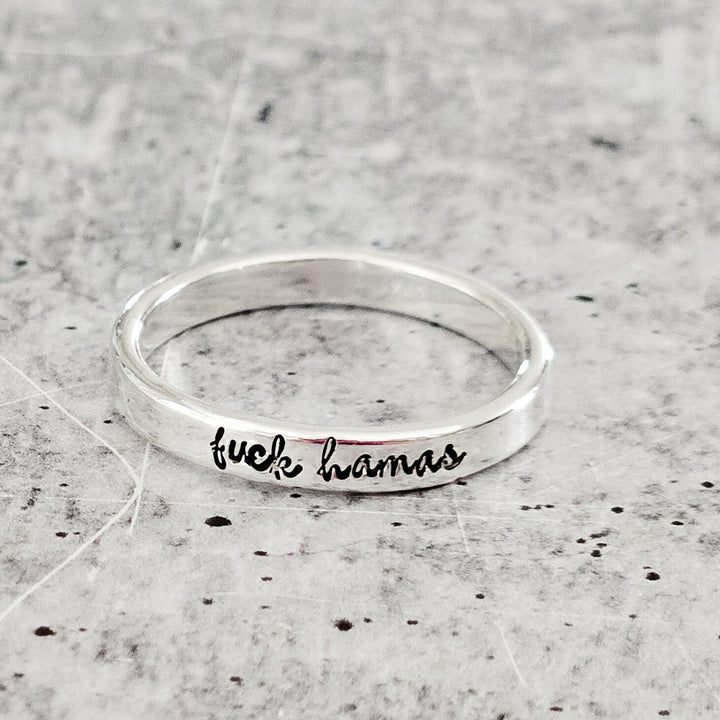 F*ck Hamas Sterling Silver Band Ring | Silver Jewish Pride Jewelry for Her Salt and Sparkle