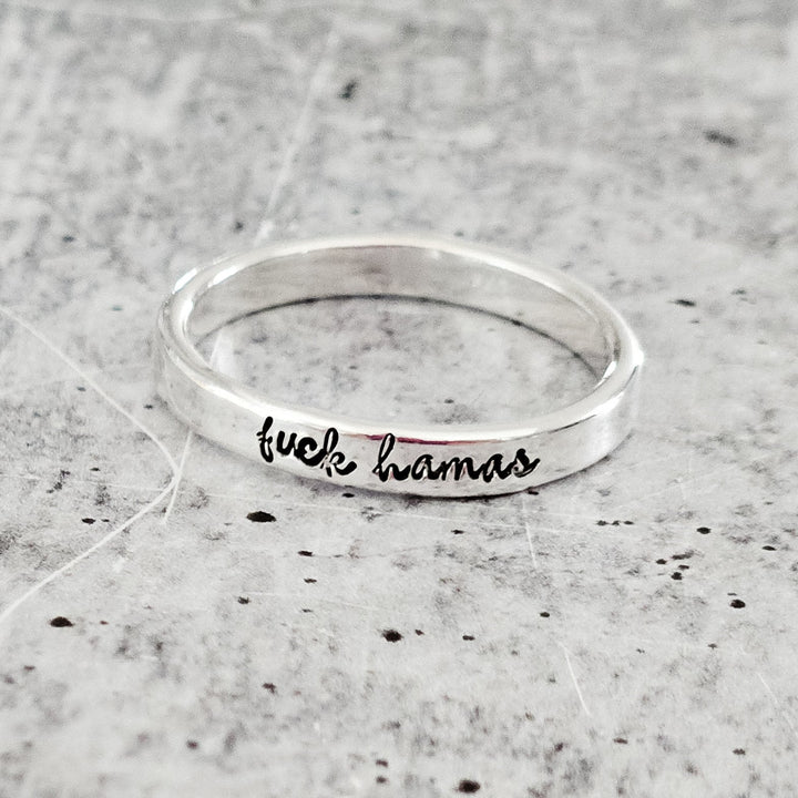 F*ck Hamas Sterling Silver Band Ring | Silver Jewish Pride Jewelry for Her Salt and Sparkle