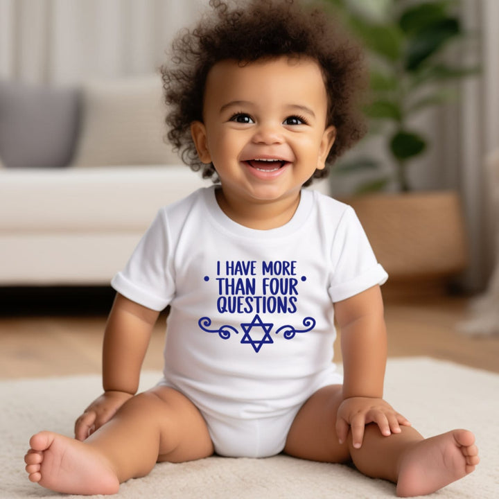 Four Questions Passover Baby Bodysuit | Funny Gender Neutral Jewish Outfit for New Parents Salt and Sparkle