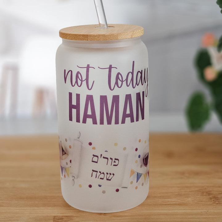 Not Today Haman Purim Glass Can Cup Salt and Sparkle